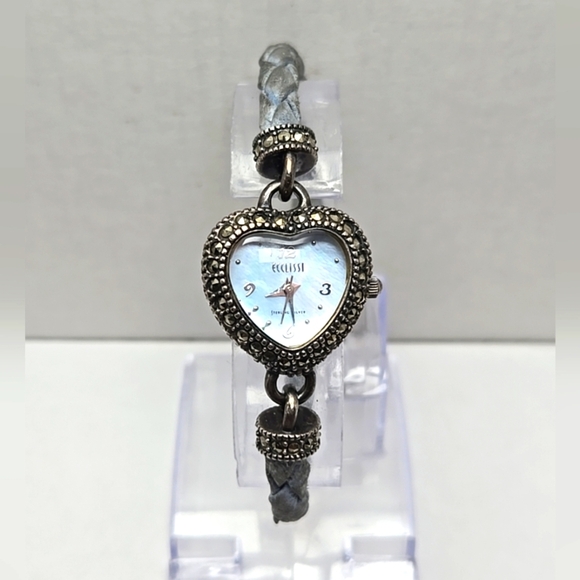 Ecclissi Accessories - Ecclissi Sterling Silver Heart Watch Marcasite Bracelet MOP Dial New Battery 925